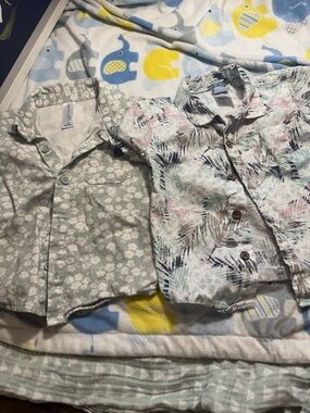 Kids' Floral & Tropical Button-Up Shirt Set - Mint Green